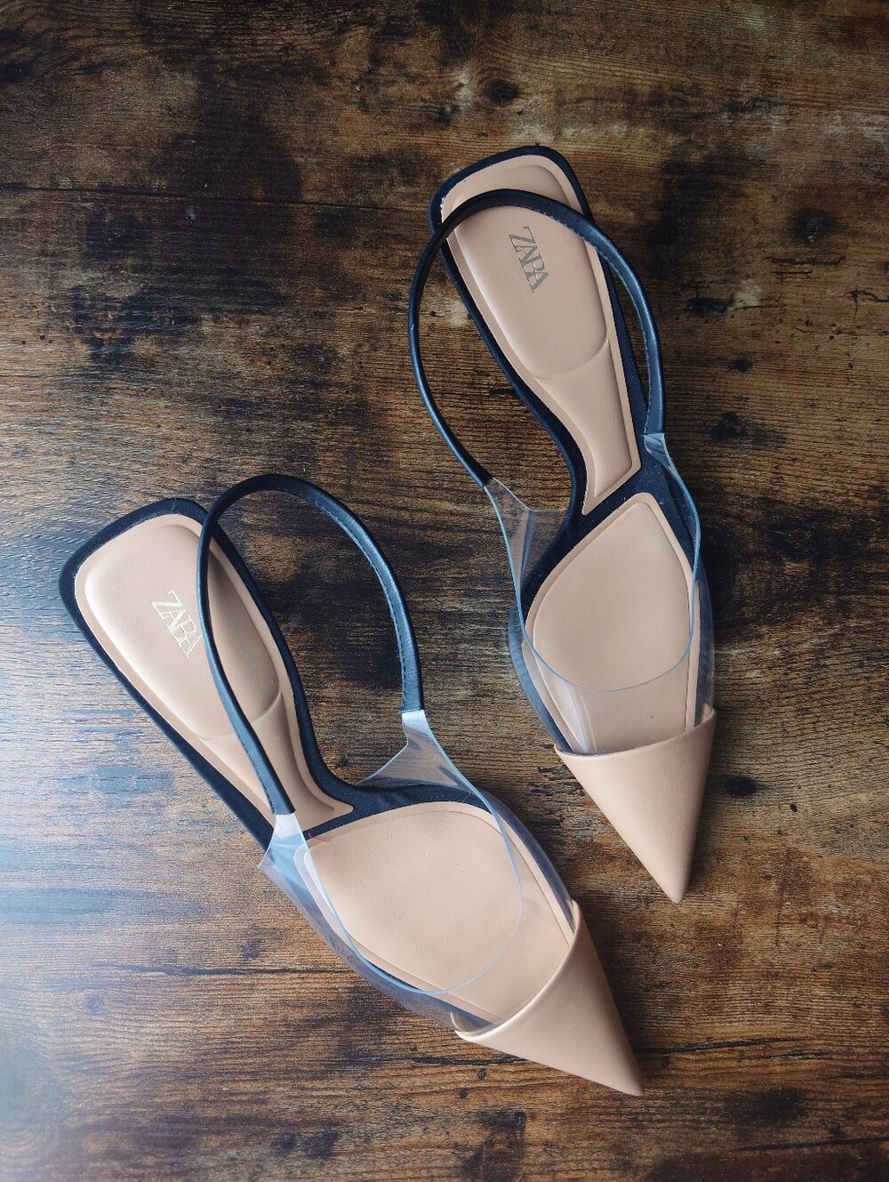 Zara Clear Slingback Kitten Heel Pumps Nude Black EU 41 US 9.5 - Picture 2 of 4